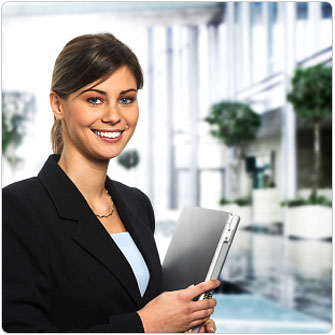 Image of a woman holding a laptop